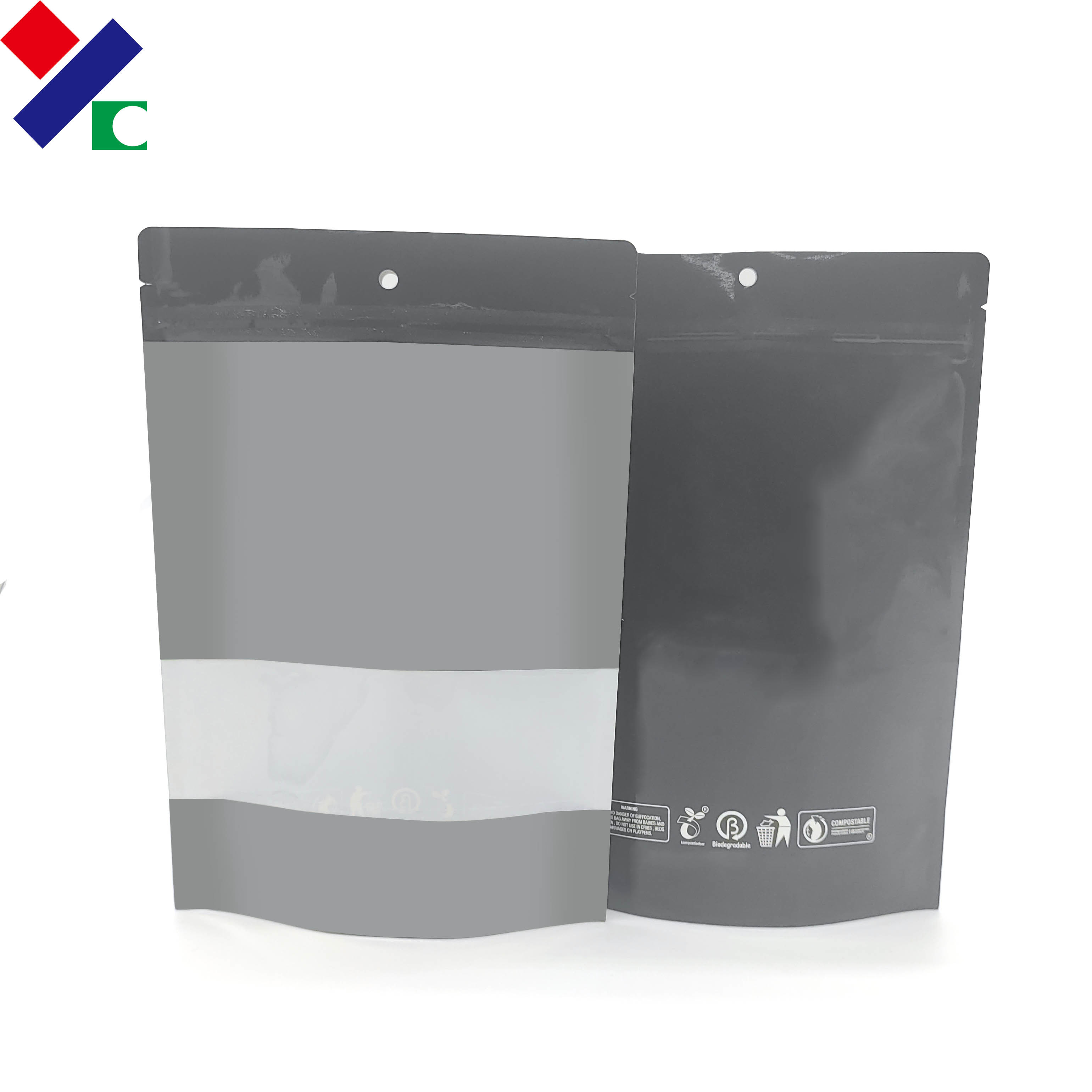 Zipper Top Snack Food Stand Up Mylar Bags With Clear Window