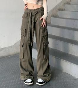 Quality Small Quantity Clothing Factory Vintage Multi Pocket Cargo Pants Loose Straight Jeans Trousers wholesale