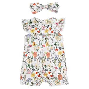 Quality 2pcs Sets Baby Cute Casual Summer Breathable Allover Flower Printed Falbala Sleeve Baby Jumpsuit wholesale