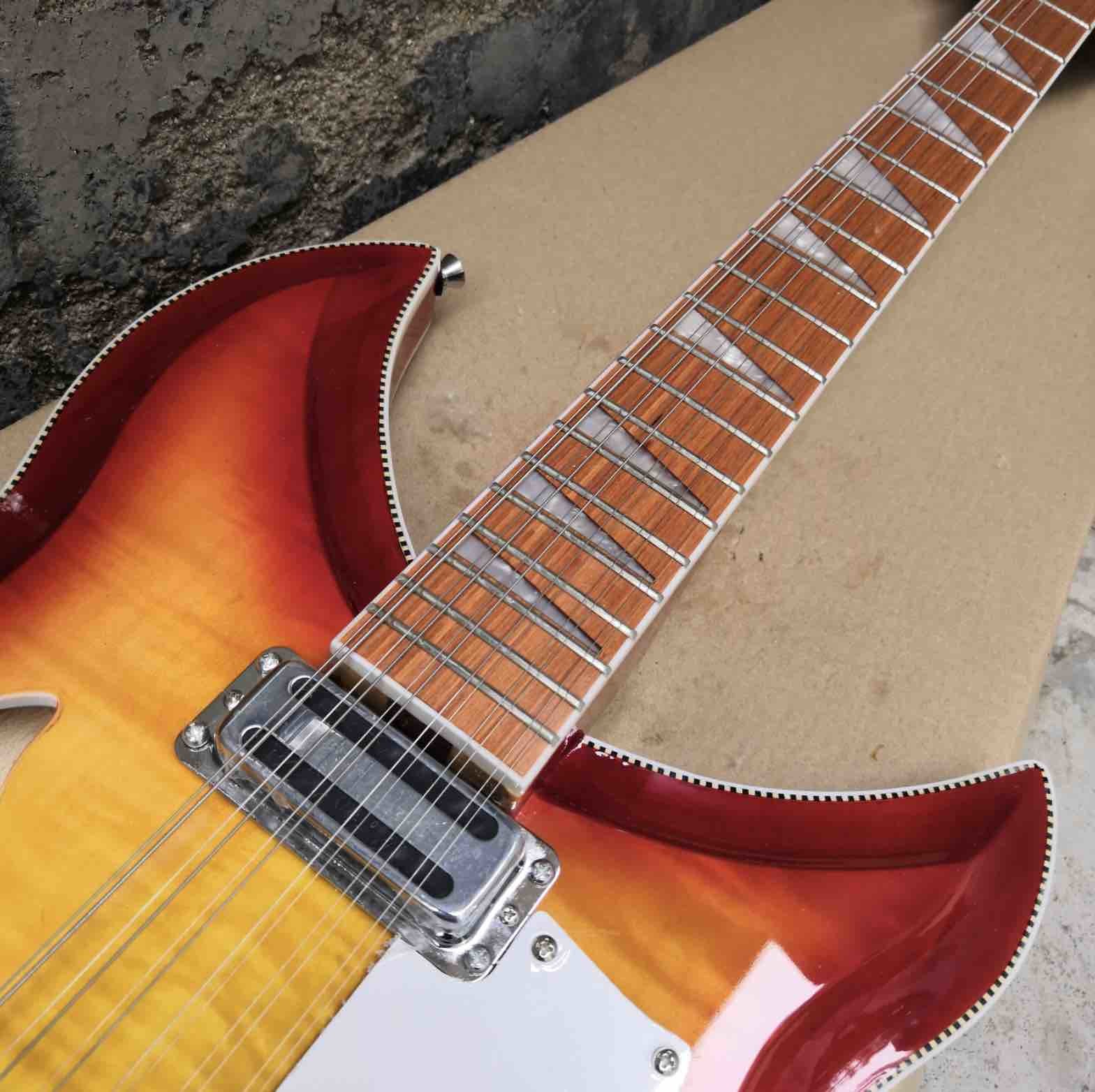Custom Flamed Maple Top Ricken 381 Style 6/12 String Electric Guitar in Cherry Burst Color