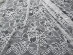 White Nylon Swiss Lace Fabric Floral Knitted With Border Lace and Scallop Edge
