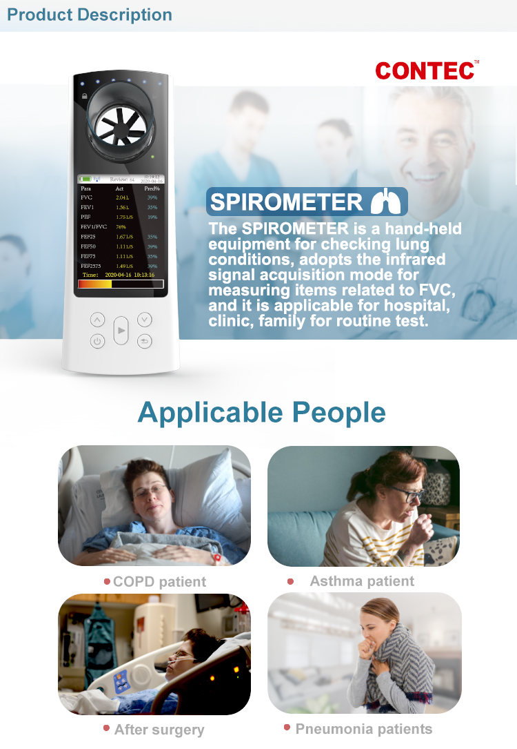 CONTEC SP80B USB CE Color Display Spirometer USB OC Software BT Spirometry Lung Volumetric Device FVC