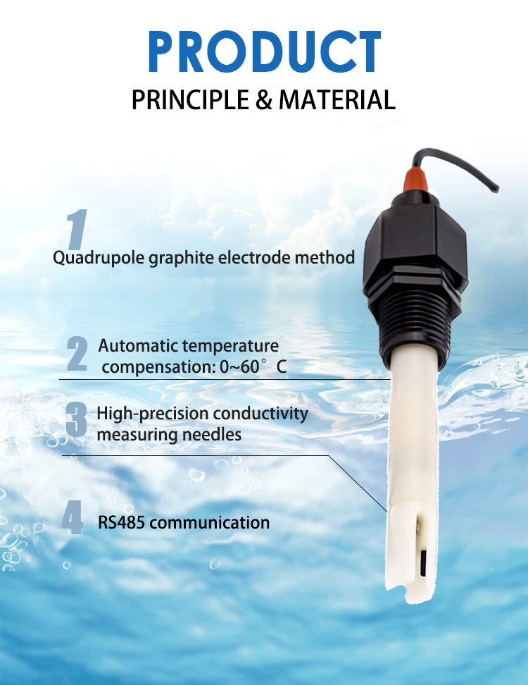 7-24VDC Operating Voltage Aquaculture RS485 Water EC Transmitter for Water Monitoring