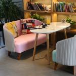 Lounge Booth Seating Cafe Dining Chair Sofa Stripe Fresh 52x60x75cm