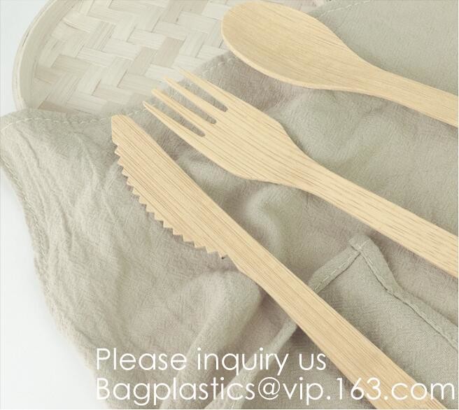 Eco friendly 5 Pieces Fork Knife Spoon Bamboo Disposable Cutlery Set Reusable Bamboo Cutlery Travel Set Bagease pack