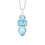 Sunflower Retro Gold Plated 925 Larimar Sterling Silver Pendant Necklace