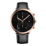 Leather Strap Alloy Quartz Wrist Watch 43mm Dia Minimalist Chronograph