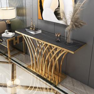 Quality Glossy Stainless Steel Entrance Console Table Marble Top Hallway Table Marble Height 78cm wholesale