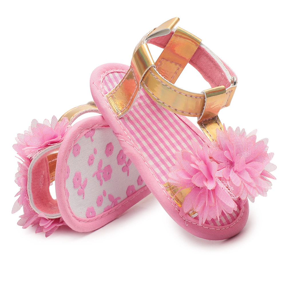 Hot sale 2019 PU leather upper pink lace flower 0-2 years girl summer outdoor toddler sandals