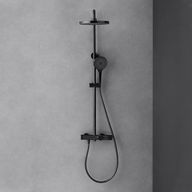 Contemporary Rainfall Shower Head System Bathroom Rain Mixer Shower Combo Set Black