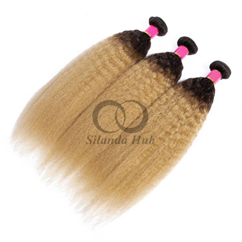 #T1B/27 Kinky Straight Remy Human Hair Bundles Sew In Weave Bundles Brazilian Bundle Deals