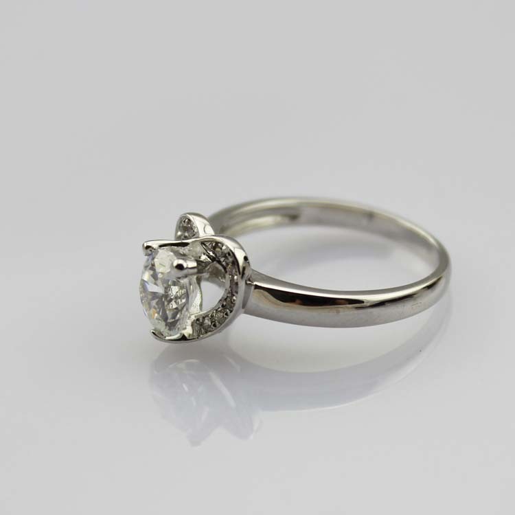 Women Jewelry 925 Silver 6mm Round Cubic Zirconia Heart Engagement Ring (F33)
