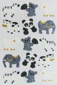 Quality Kawaii Colorful Glitter Animal Stickers , Grey Foam Animal Stickers Removable wholesale
