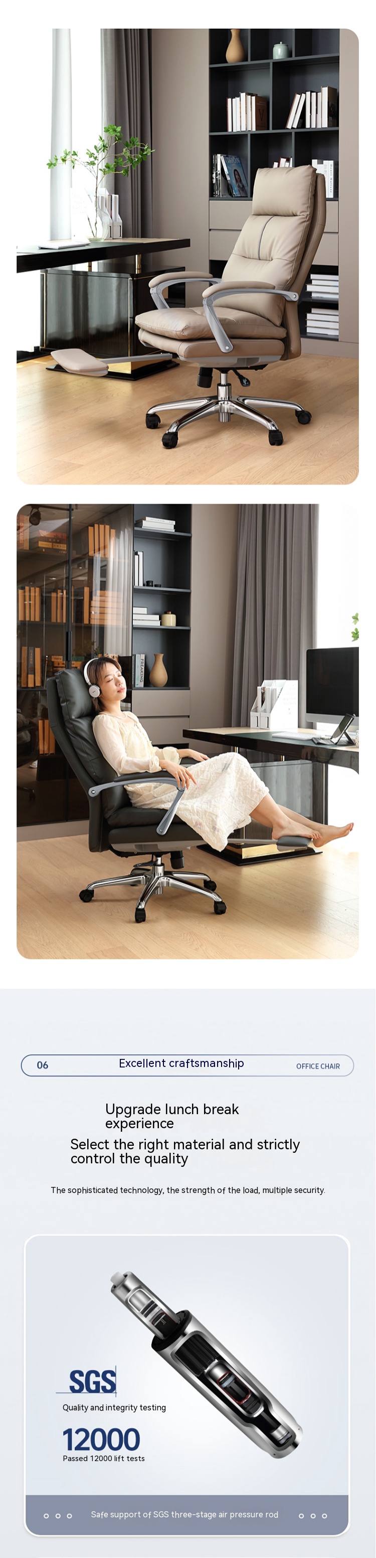 Comfortable Genuine Leather Office Chair with Footrest and Reclining Adjustable Height
