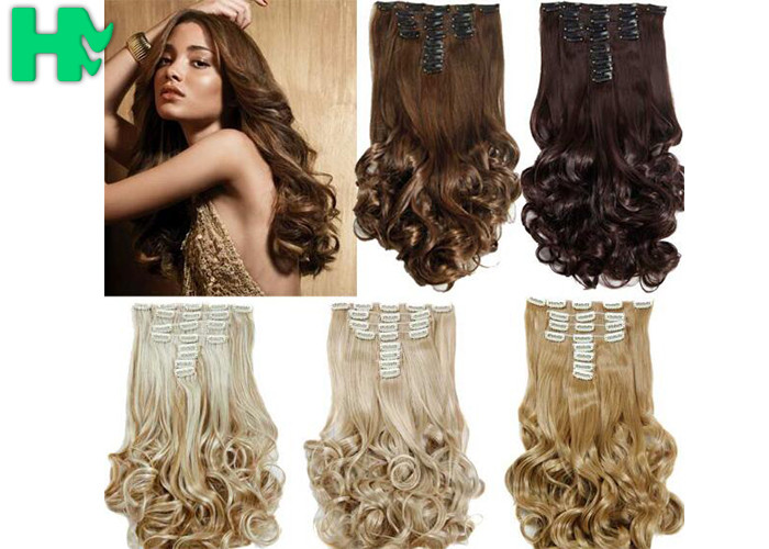 8 Inch – 30 Inch Clip On Synthetic Hair Extensions With Blonde Curly Body Wave