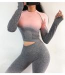 Ombre Seamless Women's Yoga Apparel / Women Gym Clothing Gradient Leggings+Long