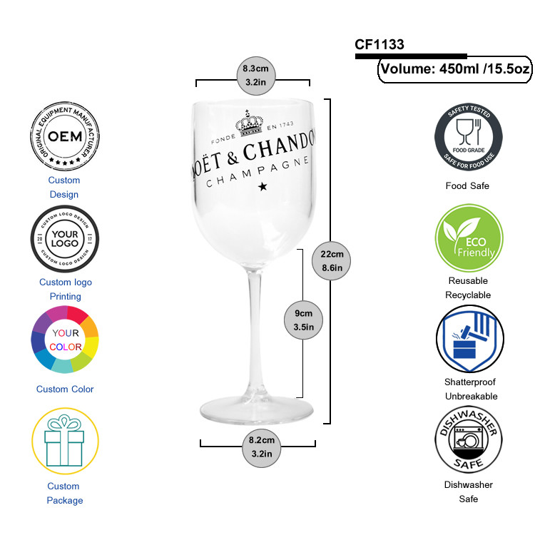 Party White Moet Chandon Plastic Champagne Glasses Acrylic Wine Cup Goblet