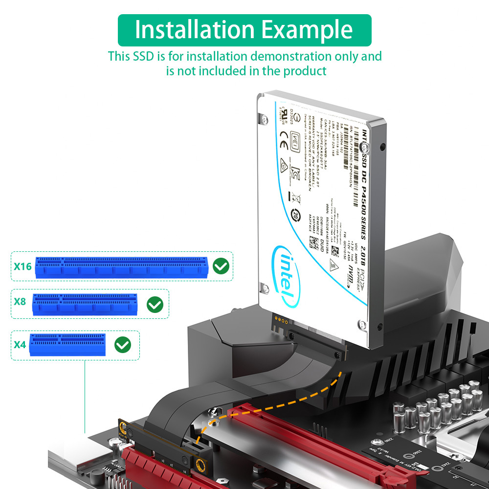 180 Degree SFF-8639 (U.2) To PCI-E 3.0 4X Ribbon Extender Cable for U.2 NVME SSD High speed transmission without delay