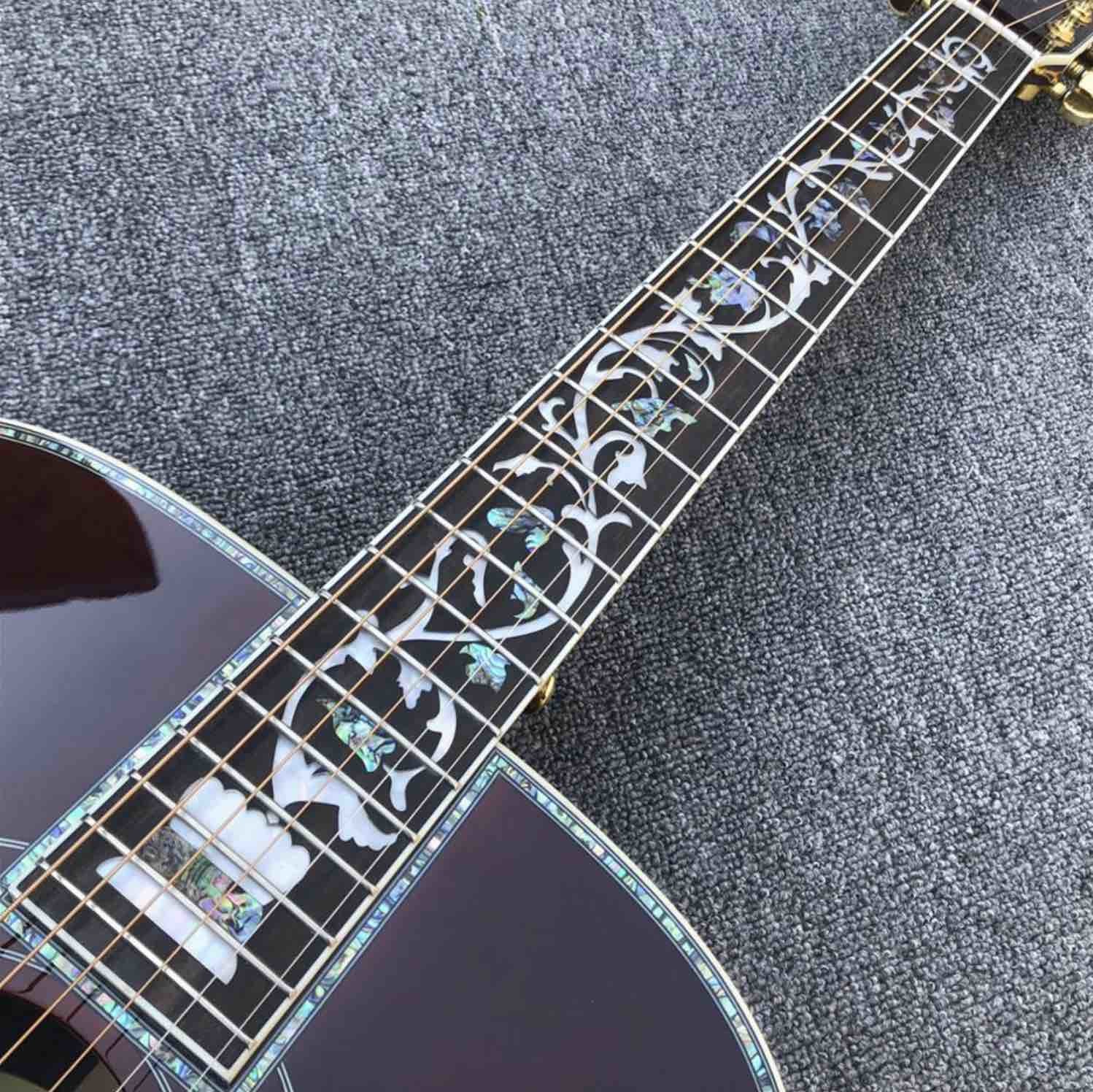 41 inch D style Solid wood acoustic guitar,Abalone binding and inlays ,Ebony fingerboard in sunburst