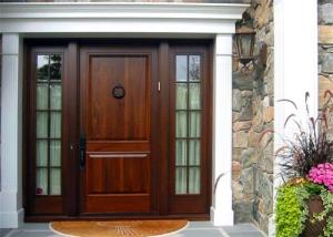 Quality Mahogany Solid Wood Front Doors , Solid Wood Entrance Doors Tempered Glass For Villa wholesale