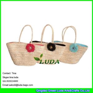 Quality LUDA natural straw lunch bags stylish flower cornhusk straw handbags women wholesale