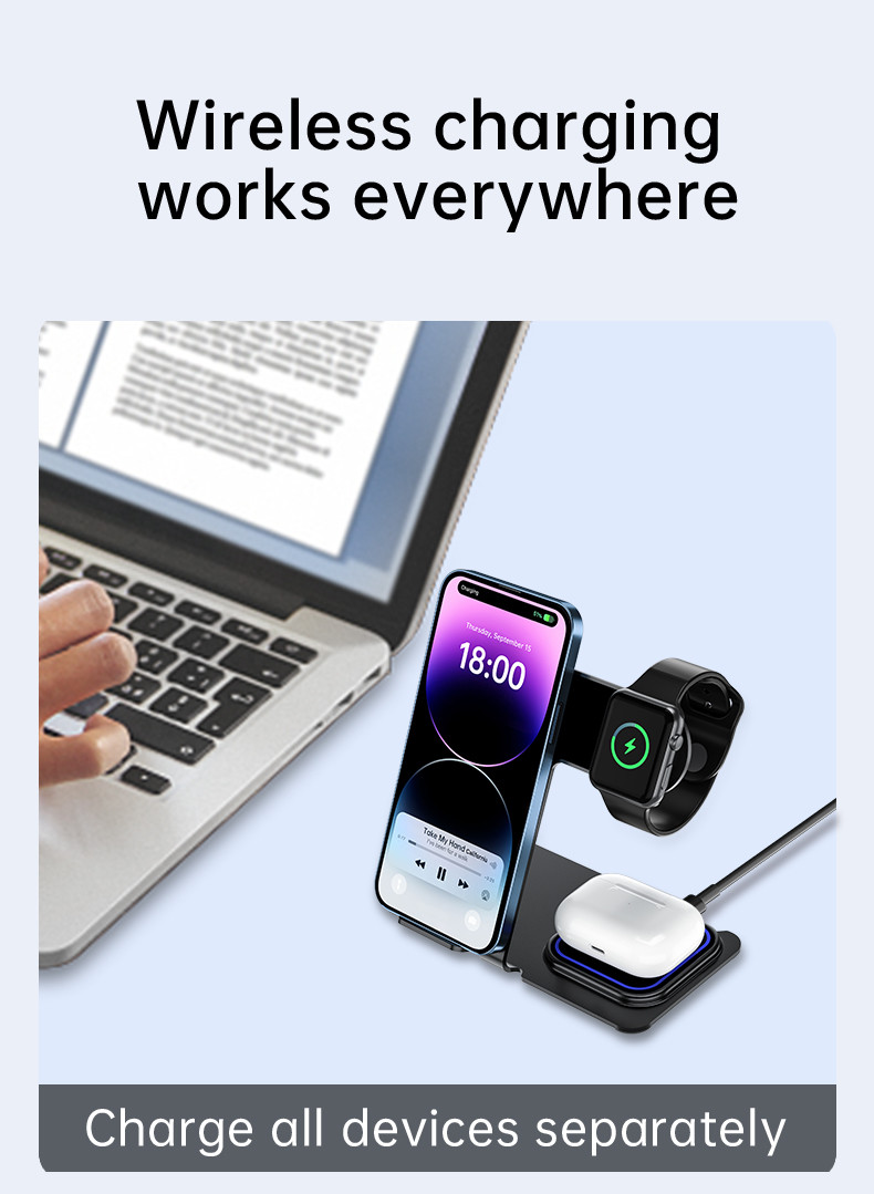 15W Aluminum Alloy Wireless Charging Stand for iPhone Samsung Qi Phones - Silver/Black/Blue/Grey