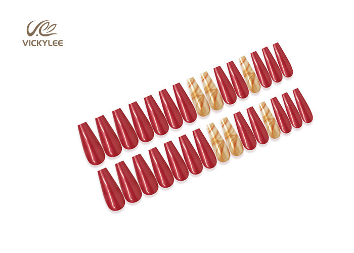 Long French Ballerina ABS red coffin nails 3 Minutes Fast Manicure