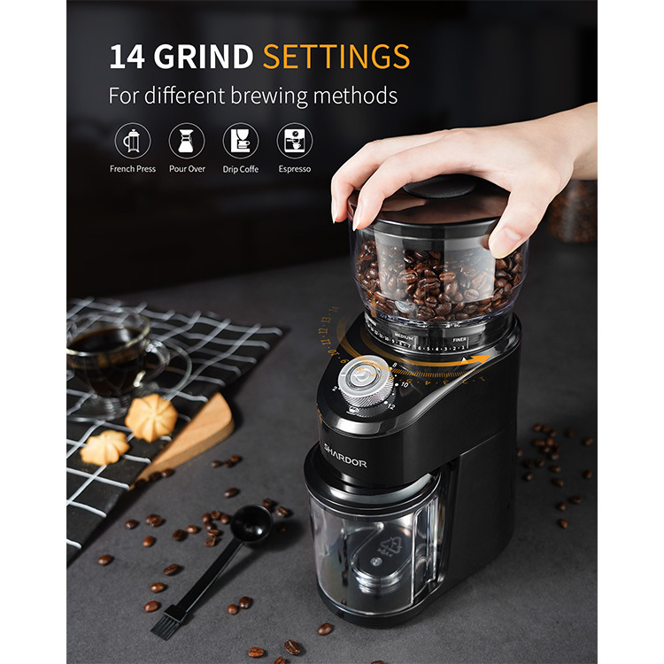Automatic Conical Burr Coffee Grinder Precise Setting Electric Coffee Equipment