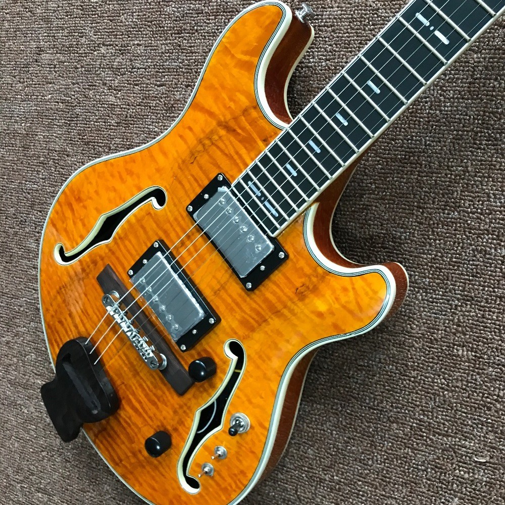 F Hole Hollow Body Electric Guitar with Ebony Fingerboard Chrome Hardware free shipping