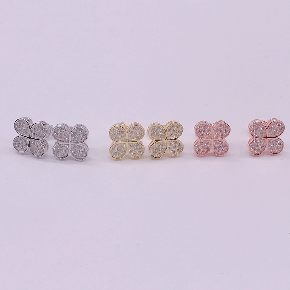 New Arrival Cute Brass Jewelry Earring Party Gift Fashion Crystal Four Leaf Clover Stud Earrings For Women