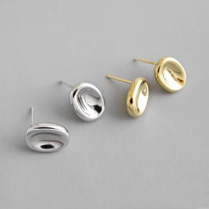 Quality 925 Sterling Silver Oval Stud Earrings Simple Geometric Concave Shape wholesale