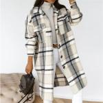 Autumn Winter Coats for Women 2023 Lapel Pocket Long Plaid Shirt Jacket Coat
