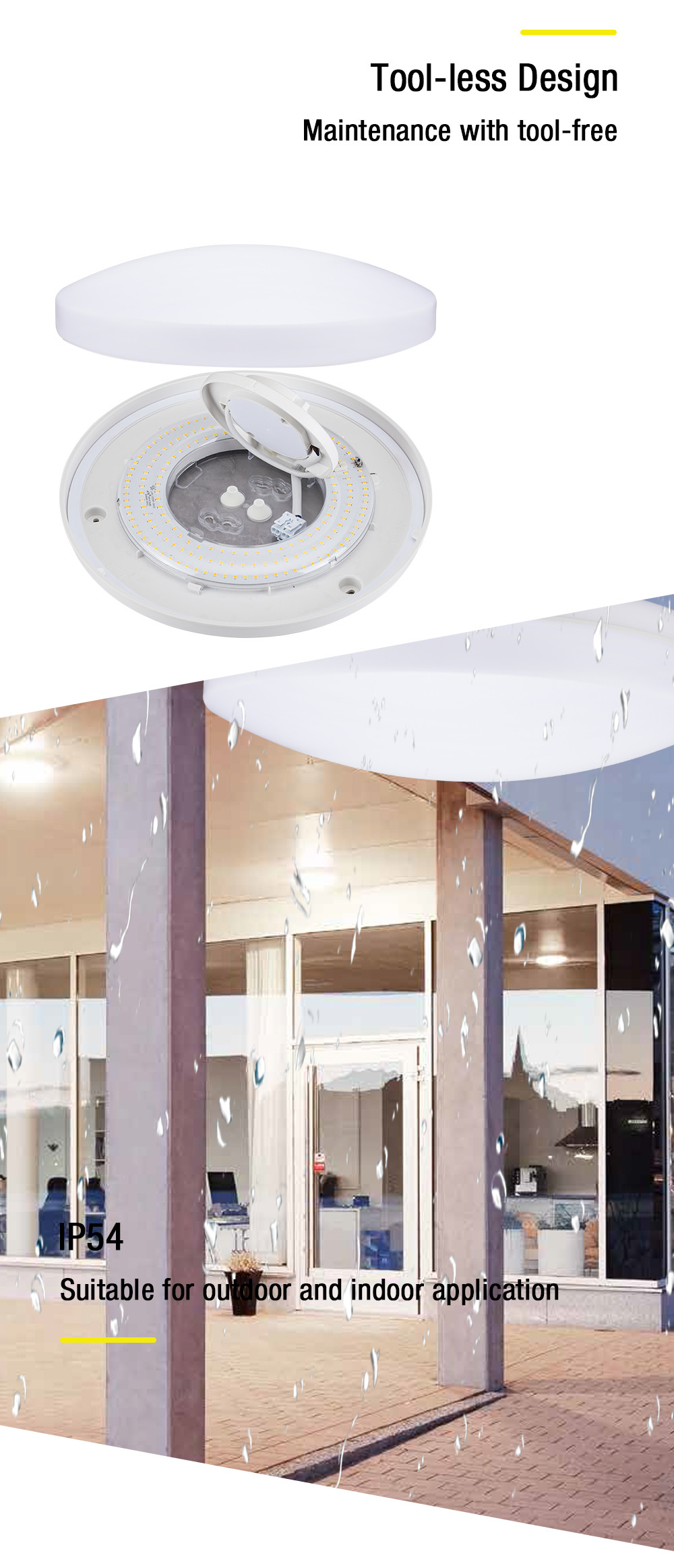Ra80 White Motion Sensor Ceiling Light Flicker Free 10W 15W 20W