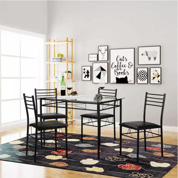 ODM Home Furniture Dining Room Sets Rectangle Glass Dining Table And 4 Chairs