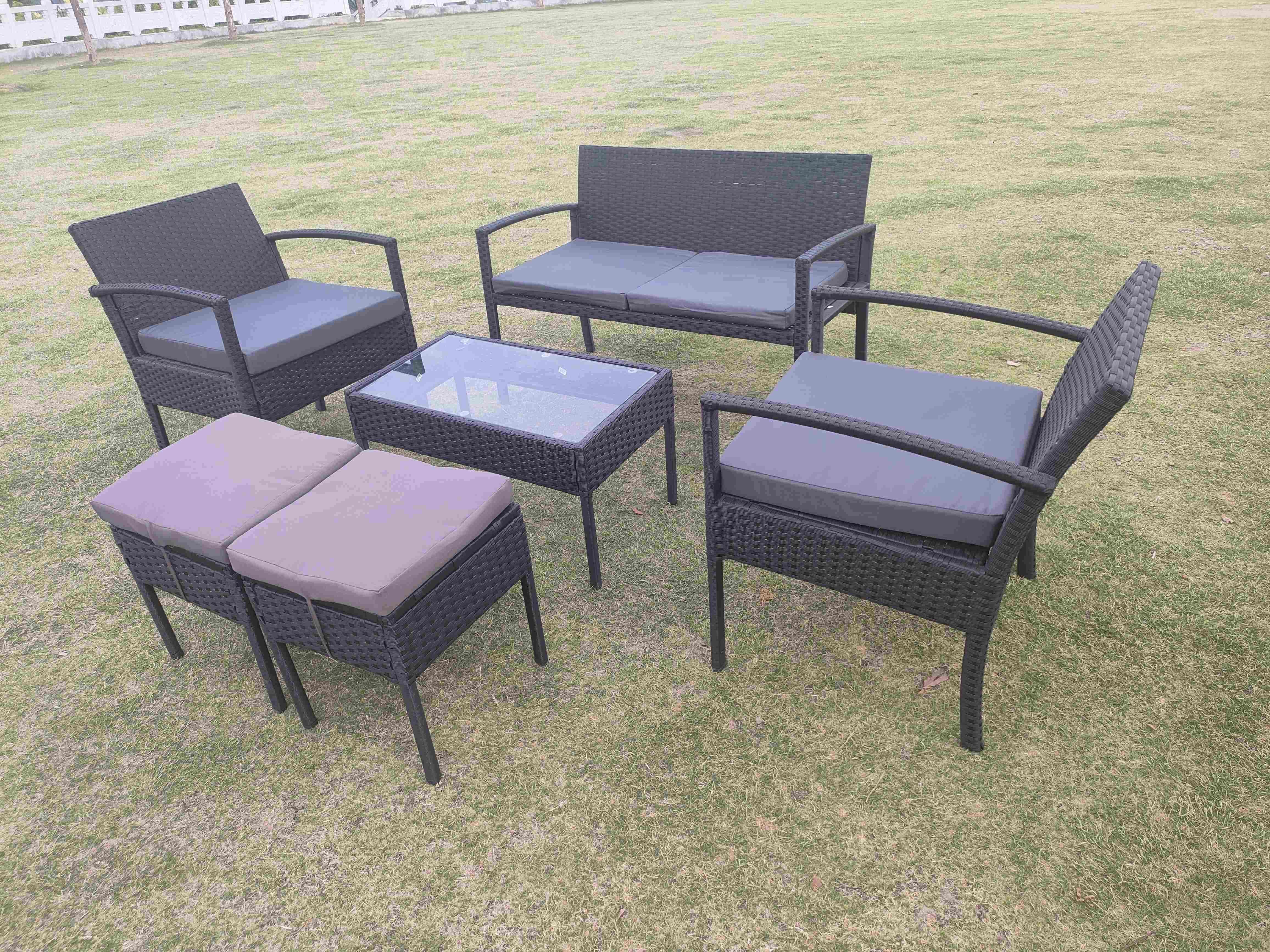 4 Or 6 Pieces Rattan Furniture Sets Outdoor Table And Chair ottoman stool Set Balcony Furniture Sets