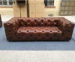 Vintage Distressed Leather Corner Chesterfield Sofa With Buttons