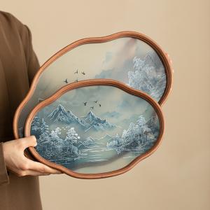 Quality New Chinese Landscape Bamboo Glass Home Tea Tray wholesale