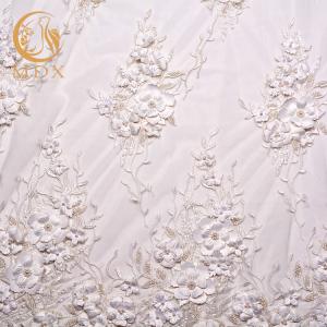 Quality Elegant Flowers White Lace Fabrics 20% Polyester 135cm Width For Wedding Dresses wholesale