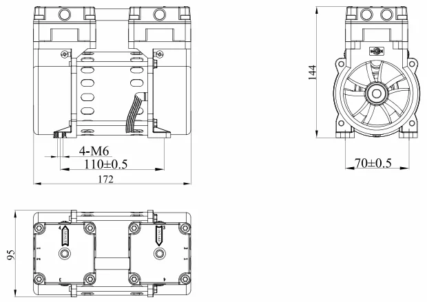 30LPM Small Oil Free Piston Vacuum Pump High Flow Rate Low Noise MVP-30V
