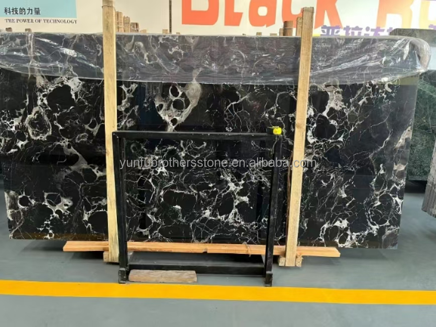 Modern Polished Black Rose Marble Big Slab Dining Table Set for Villa and Hotel Design