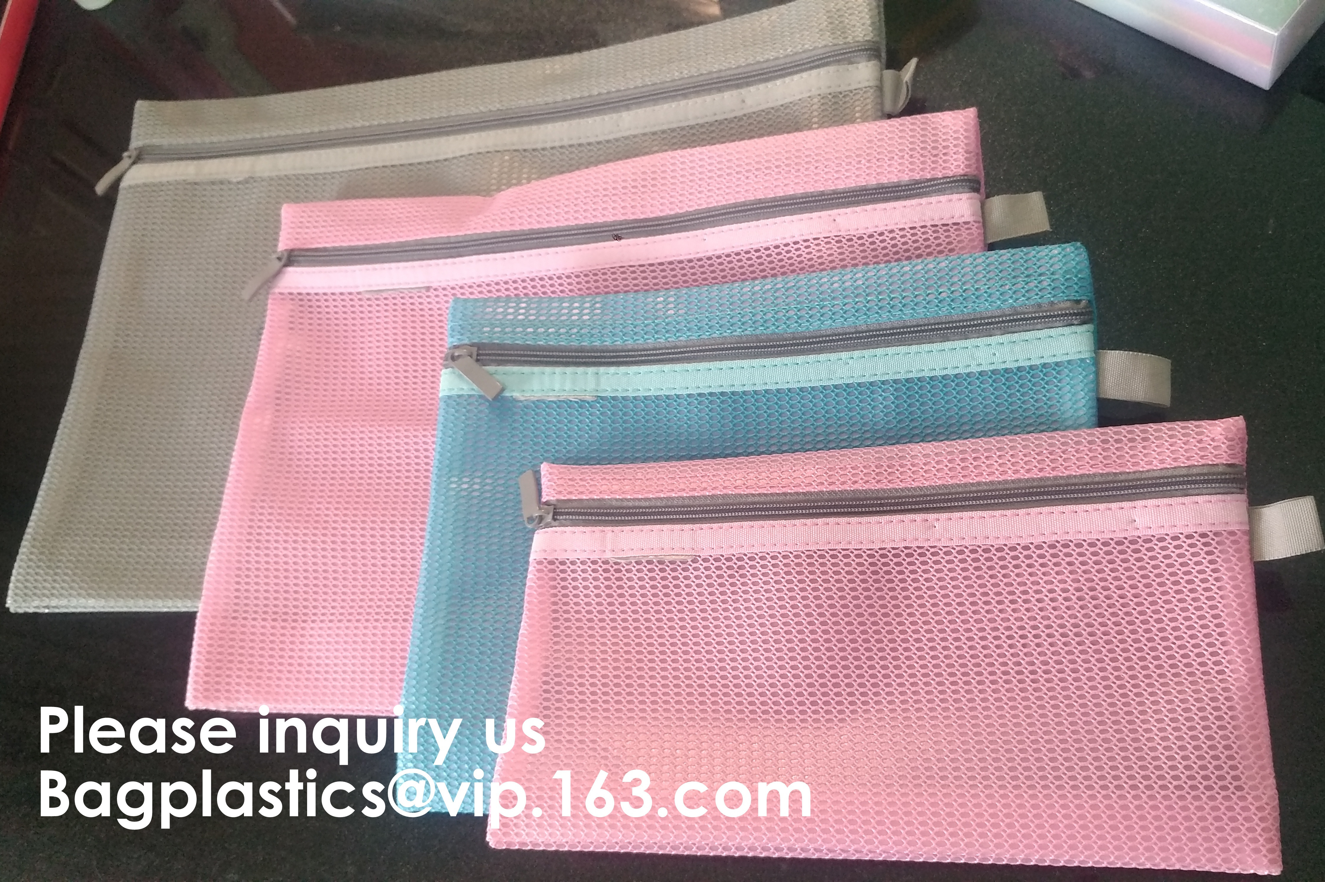Mesh Organizer Storage Bag Durable File Bag for Office Stationery and Travel,Zipper Mesh File Bag Cosmetic Bag PVC Bag f