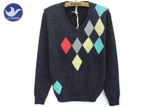 Quality Argyle Men's V Neck Cable Knit Jumper , Long Sleeve Jumper Mens Diamond Intarsia wholesale