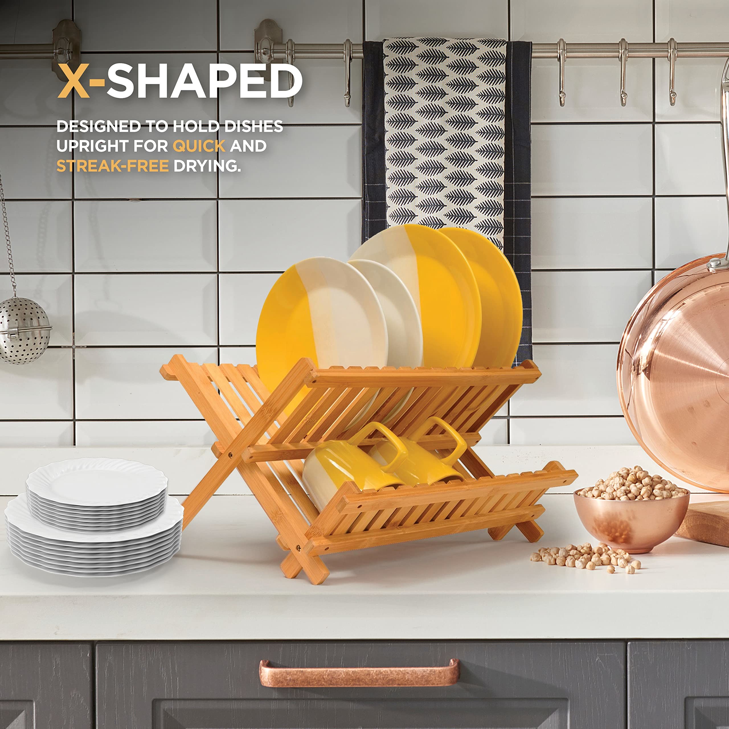Bamboo Foldable Bowl Storage Holder Drain Rack