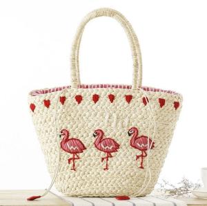 Quality New Korean version of the hand-embroidered shoulder bag straw bag beach knitting female fashion flamingo wholesale
