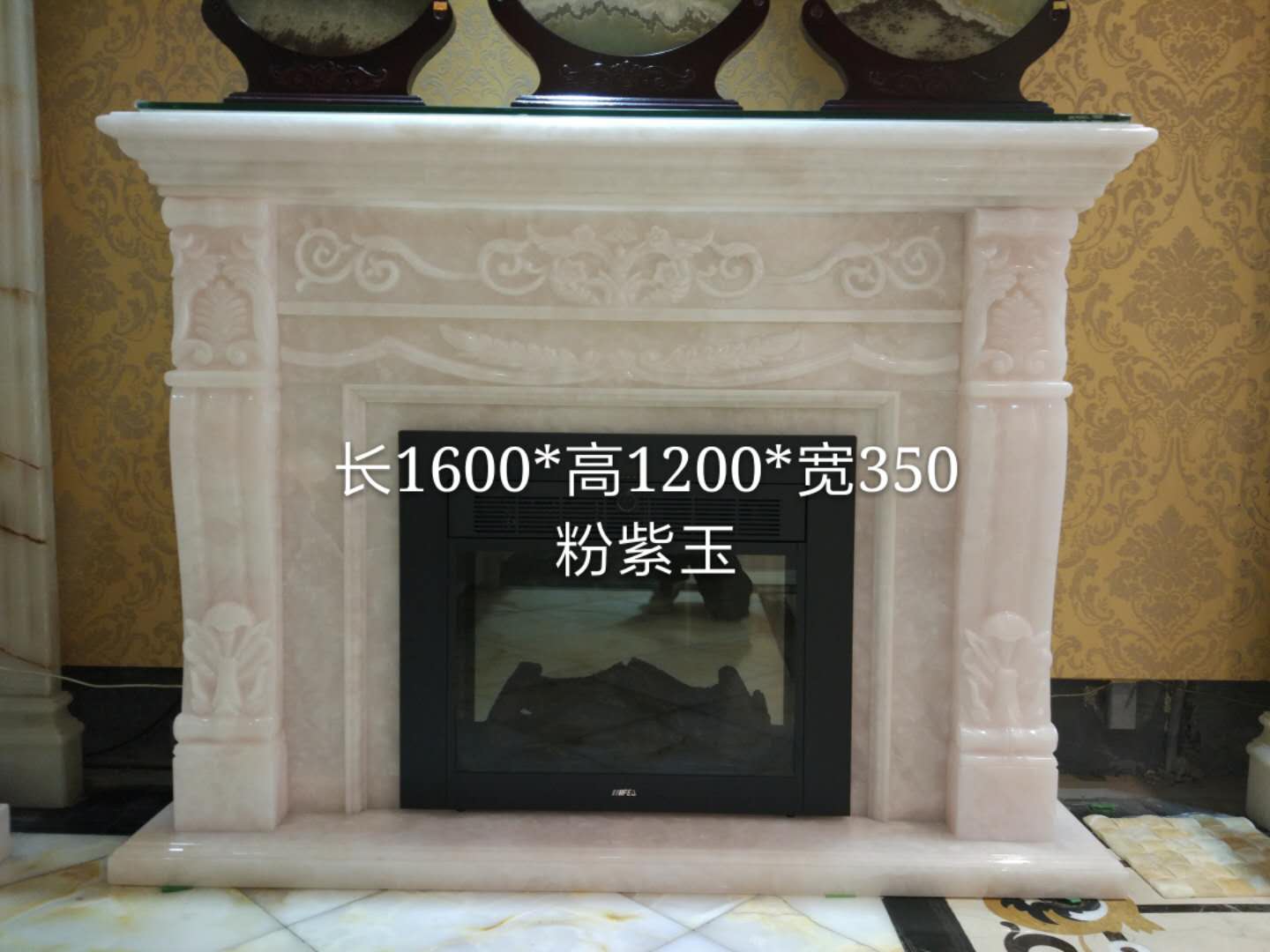 Beige Color Natural Stone Fireplaces , Marble Tile Fireplace Hearth