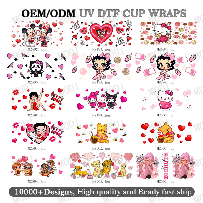 Wholesale Uv Dtf Cup Wrap Transfers Valentine'S Day High Quality Custom Uv Dtf Transfer Couple Design Cup Wrap