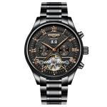 Fashion Stainless Steel Tourbillon Movement Mens Watch Waterproof KINYUED