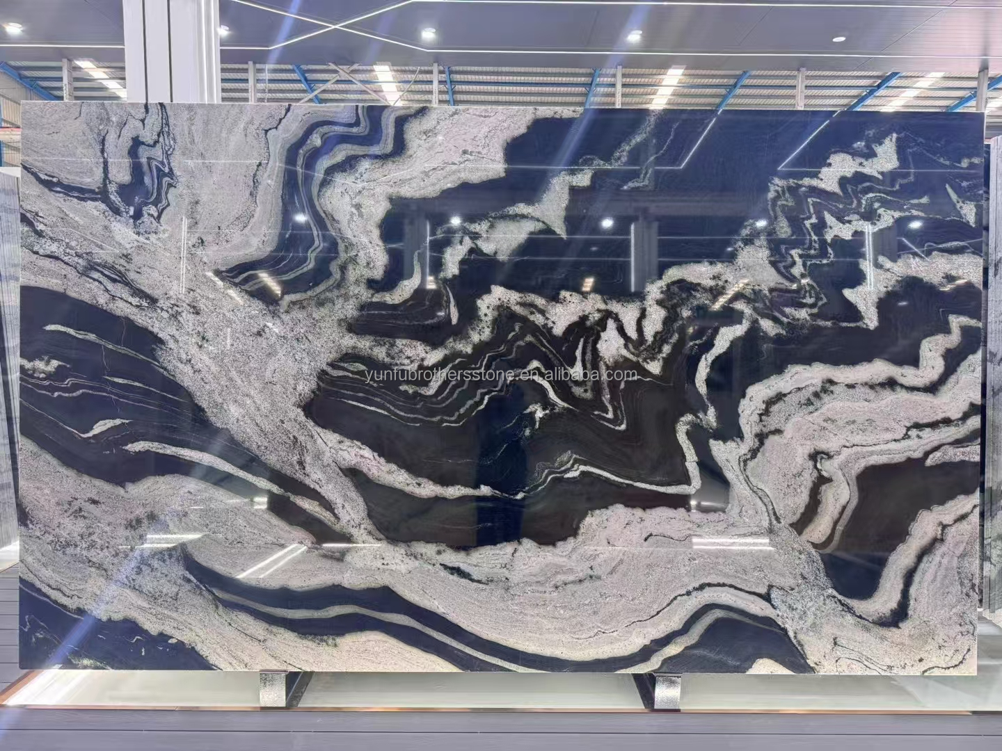 Modern Black Kitchen Countertop with Cabinets Stone Name Ink Impression Marble Big Slab