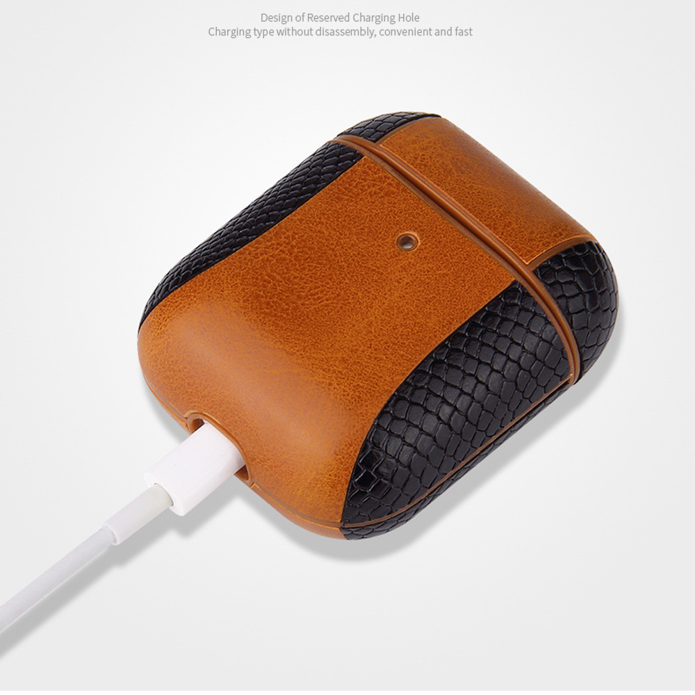Genuine Leather Case Front LED Visible Charging Cover for Apple AirPod 2 & 1