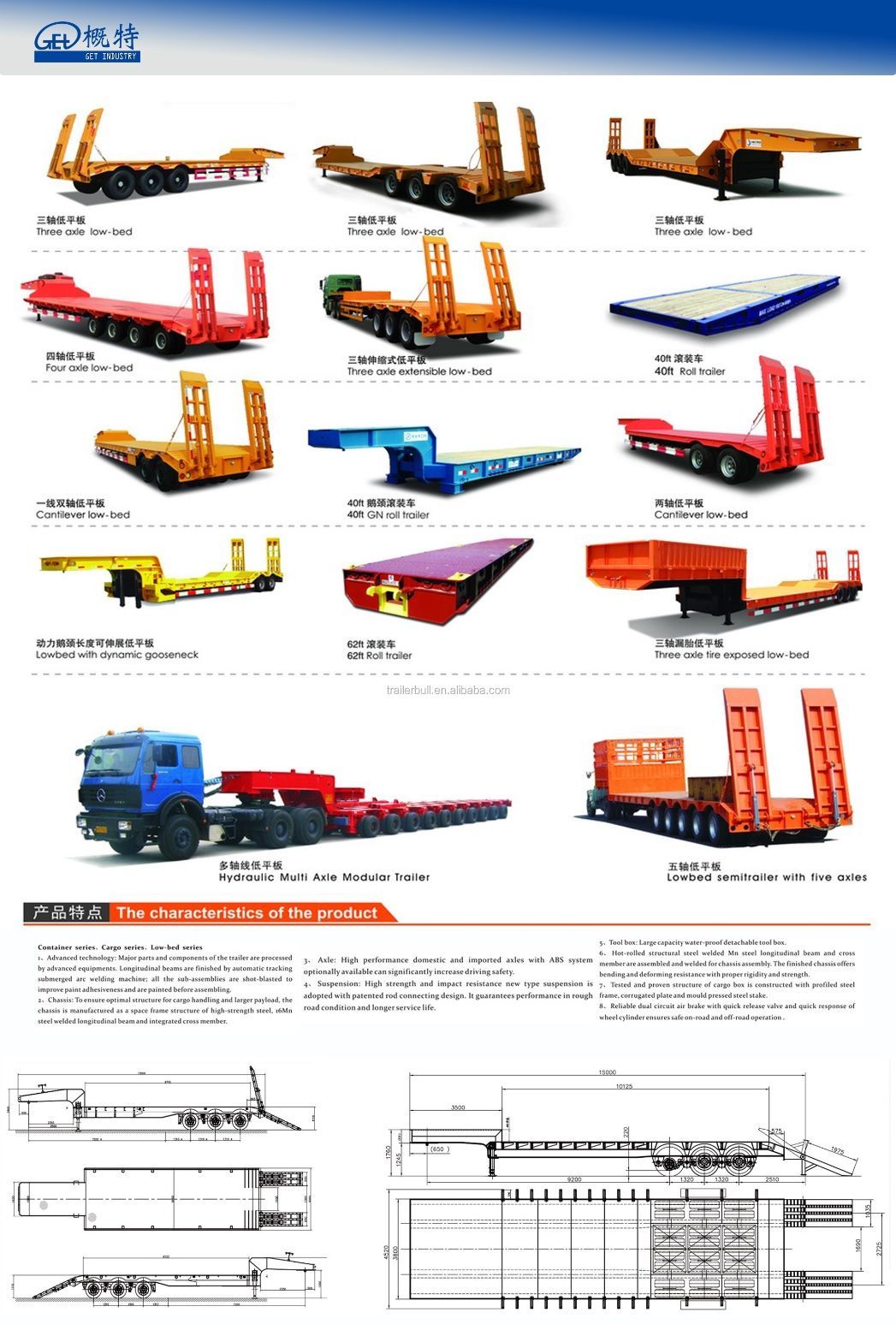Factory Excavator Transport 3 Axles 60t Fgn Heavy Duty Excavator Transport Step Drop Deck Lowbed Low Bed Truck Trailer